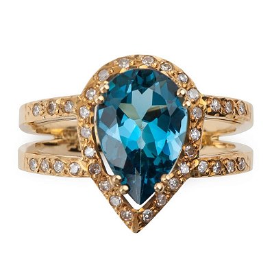 Anel de Topázio Azul e Ouro Amarelo 18k Diamante Esplendido (A13526)