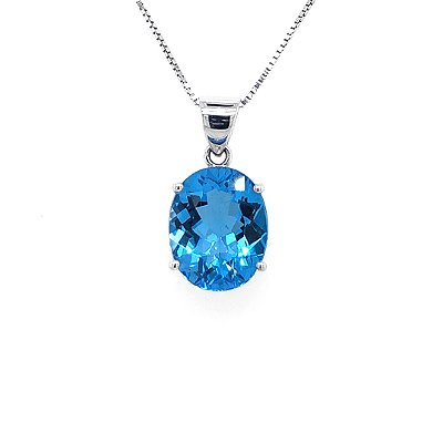 Pingente de Topázio Azul e Ouro Branco 18K (P11581)