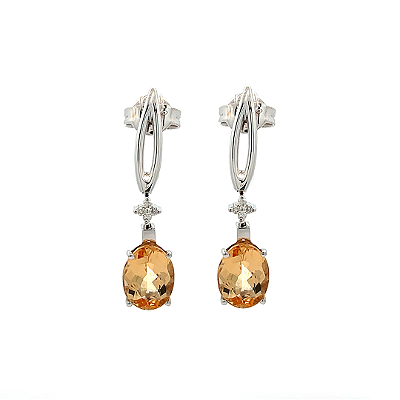 Brinco de Topázio Imperial e Ouro Branco 18K (B13078)