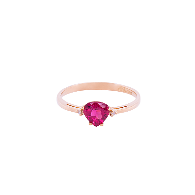 Anel Aparador de Aliança com Rubelita e Ouro Amarelo 18K (A13693)