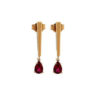 Brinco de Rubelita e Ouro Amarelo 18K (B13759)
