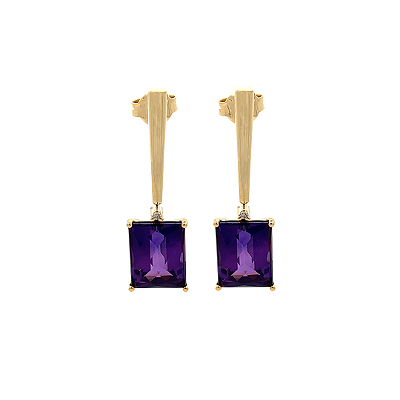 Cotidiano Brinco de Ametista e Ouro Amarelo 18K (B13850)