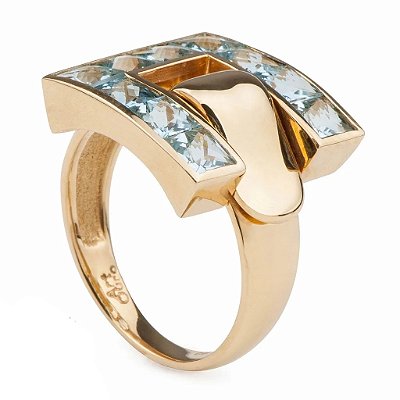 Anel de Água Marinha e Ouro Amarelo 18K (A13234)