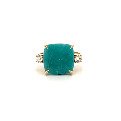 Anel de Amazonita e Topazio Branco Ouro 18k (A13911)