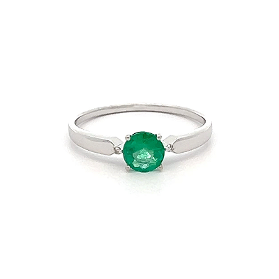 Anel Aparador de Aliança com Esmeralda e Ouro Branco 18k  (A13729)