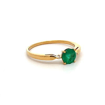 Anel Aparador de Aliança com Esmeralda e Ouro Amarelo 18k (A13728)