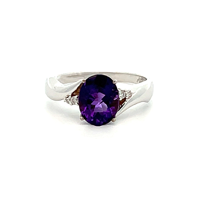 Anel de Ametista e Ouro Branco 18k (A13968)