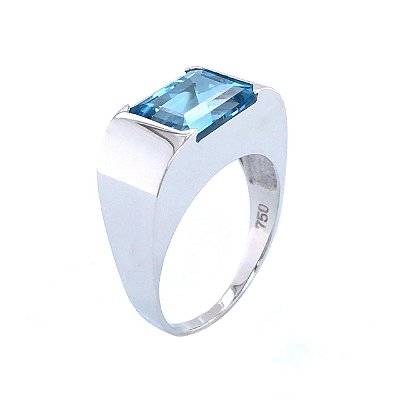 Anel Água Marinha Ouro Branco 18k (AJC772)