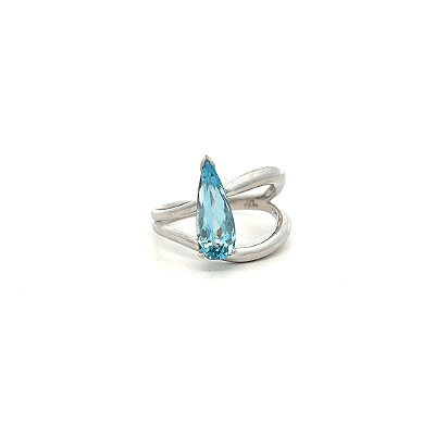 Anel de Água Marinha e Ouro Branco 18K (A14751)