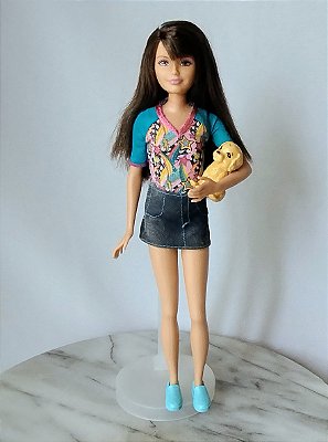 Boneca irmã da Barbie Skipper segurando um filhote de cachorro 26 cm Mattel 2011