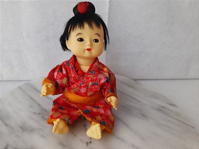 Boneca de plástico bebê japonesa de kimono 20cm vermelho