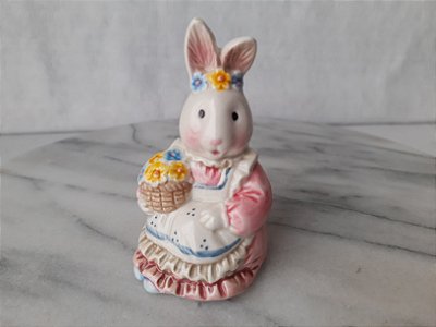 Bibelô de porcelana vintage Giftcraft de coelha de Páscoa 7,5 cm de altura