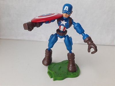 Boneco Bend and flex capitão América Marvel, 15 cm altura usado escudo improvisado