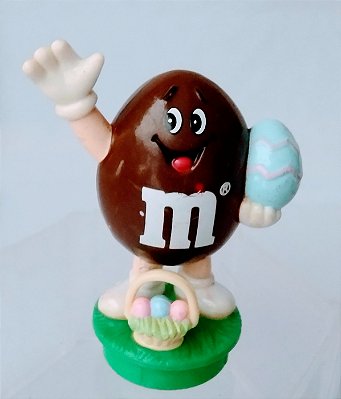 De 1992, miniatura boneco M&M  segurando ovo de Páscoa, 5 cm,usado