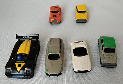 Carrinhos plásticos Gulliver anos 80 para reparo / aproveitamento de peças, lote de 5 variados 4-5,5 cm