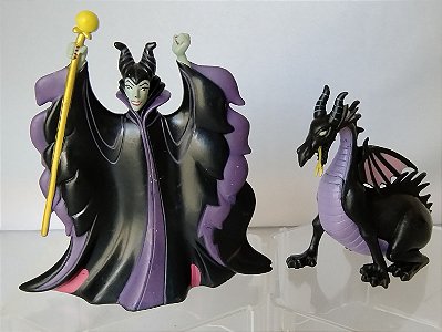 Miniatura Disney vilã Malévola 11cm e Malévola dragão 8cm de altura 9cm comprimento de A bela adormecida