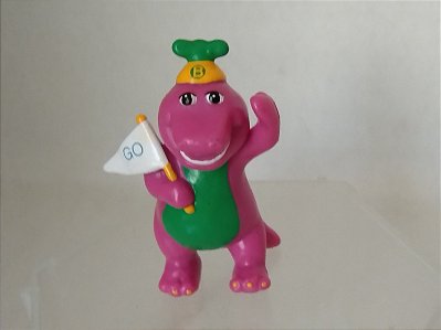 De 1993, Miniatura em PVC dinossauro roxo Barney com Bandeira 6.5cm
