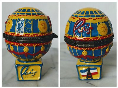 Porta treco balao de ar quente de porcelana , armação metal ,souvenir do hotel  Paris Las Vegas, 8 cm de altura ,diâmetro 6 cm na parte mais larga