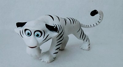 Miniatura estática de vinil de Hu, tigre branco do A vida Secreta dos Bichos 2, Universal Studios 15 cm comprimento, 7 cm de altura