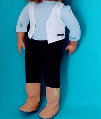 Roupa look American girl c/colete branco e botas um