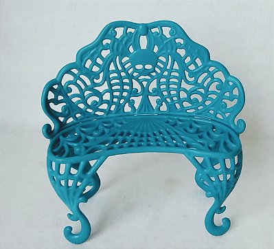 Banco de plastico azul para dois da cafeteria da Minster Hugh Scarid, Mattel
