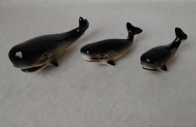 Trio de Bibelôs de porcelana Baleias