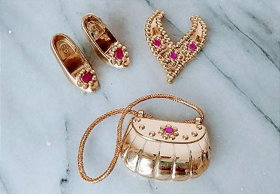 Acessórios para Barbie,pretty treasures Golden Jewellery set, 3 peças, Matte 1995