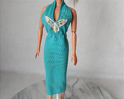 Vestido vintage da Barbie Best Buy Superstar Era azul borboleta 1980