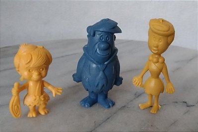 Anos 80 miniatura de plástico Fred, Vilma, Bam bam Flintstones, promoção Danone Chambourcy
