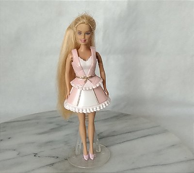Mini Barbie loura roupa rosa, 16 cm, coleção Barbie mini kingdom Mattel 2005