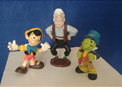 Rara miniatura Disney Gepeto 8 cm mais Pinóquio e Grilo Falante ambos 5,5 cm