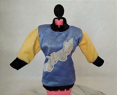 Blusão azul da Barbie Estrela Rock Star 1989, saia cortada
