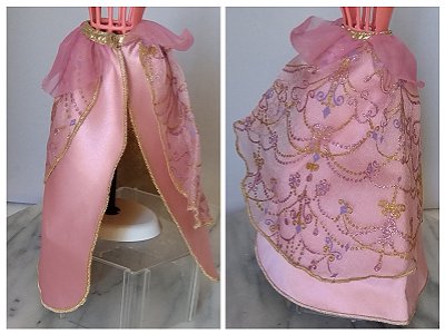 Saia rosa/capa dourada da Barbie Corinne das tres mosqueteiras