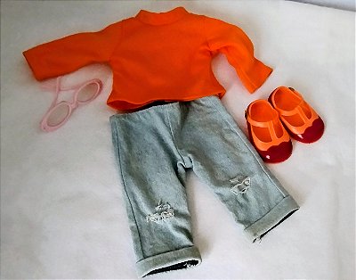 Roupa para boneca Our Generation ,compatível American Girl, jeans, blusa , óculos e sapatos