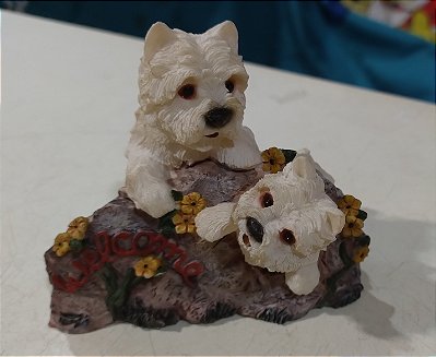 Estatueta de resina sem marca de 2 Westies 8 cm de altura 10 cm de largura