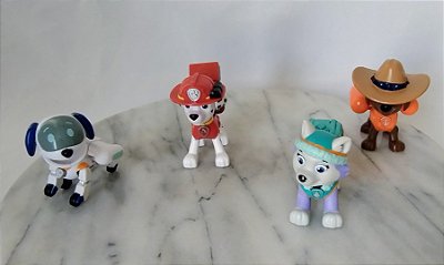 Bonecos Patrulha canina com botão , Spin Master,: Marshal, Robo dog,Zuma cowboy r Everest, 7 cm