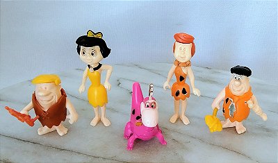 Miniatura de plástico anos 90 5 bonecos da família Flintstones coleção Kinder Ivo