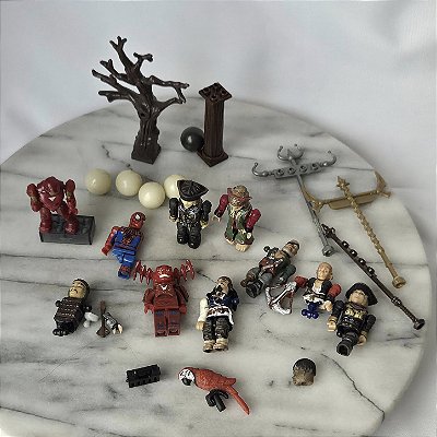 Mega blogs lote sucata mini figuras Piratas do Caribe, Marvel e Xandred do Power Rangers do hero bloks e acessorios