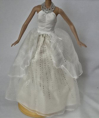 Vestido de noiva detalhes prateados da Barbie Mattel 2010