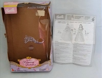 Caixa e folheto manual, sem o berço, da Barbie princesa Anneliese, de A princesa e a Plebeia,Mattel 2004