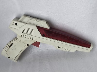 Brinquedo de plastico pistola laser com variedades de som e luz, anos 80, sem marca, 23x15x4 cm