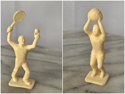 Figuras atletas tenista e jogador de basquete promocionais Farinha Amparo anos.60
