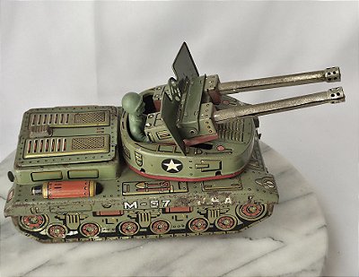 Tanque de guerra em lata litografada M 57 Yonezawa anos 60 para conserto
