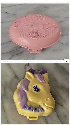 Polly pocket vintage da Bluebird anos 90, estojo rosa e outro amarelo