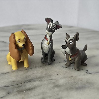 Miniatura Disney 3 personagens 5 cm de A dama e o Vagabundo: dama ; vagabundo; Jack/ Joca