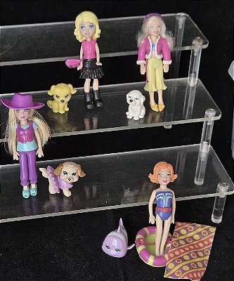 Bonecas Polly com pet e acessórios, lote de 4, inclui.uma com chapéu rosa