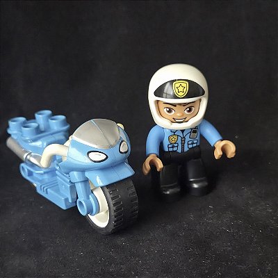 Lego duplo, policial na motocicleta azul