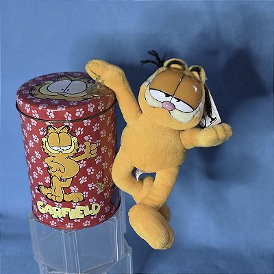 Pelúcia de gato Garfield com ventosa na lata, 20 cm