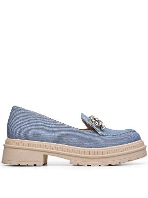 Loafer Jeans Laço Brilhante Solado Tratorado