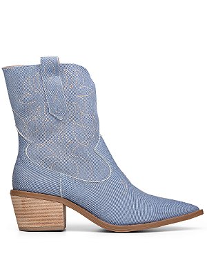 Bota Western Jeans Claro com Detalhes Pesponto